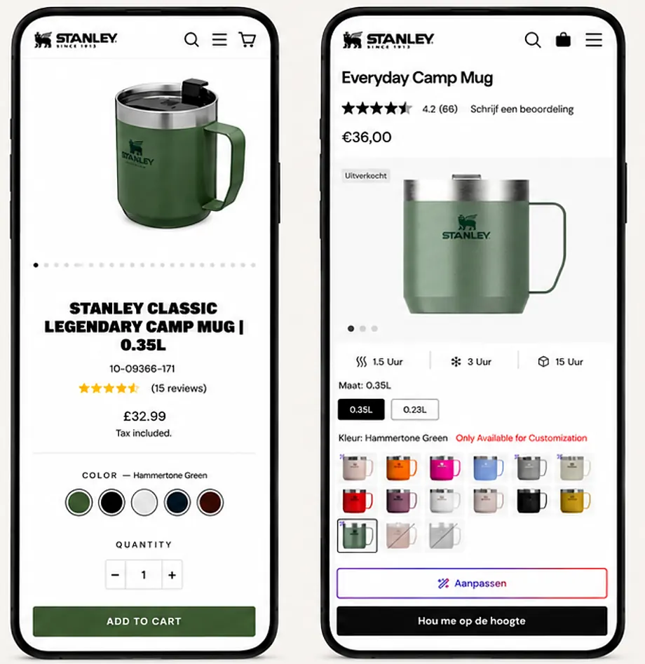 Stanley before and after mobile PDP optimisation